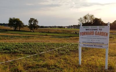 community garden with garden sign