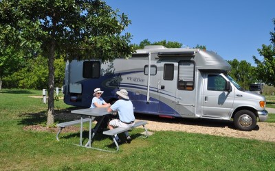 People and Camper at W.G. Lunney Lake Farm County Park Campground