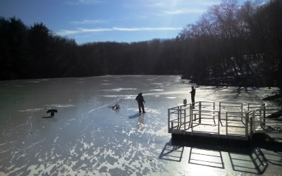 ice fishing on Stewart Lake County Park