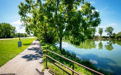 Asphalt trail along a river